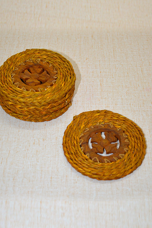 Sabai Grass & Wood Coasters Mustard (Set of 6)