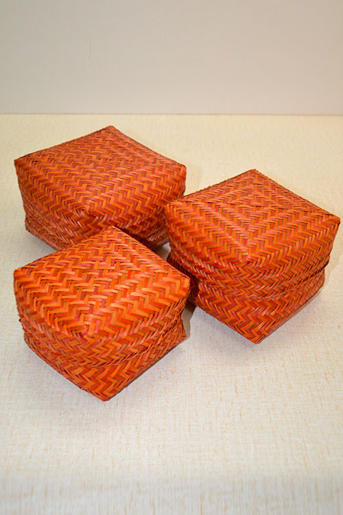 Sitalpati Gift Square Gift & Utility Boxes Red Orange (Set of 3)
