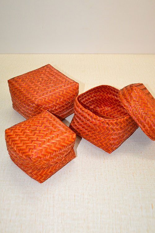 Sitalpati Gift Square Gift & Utility Boxes Red Orange (Set of 3)