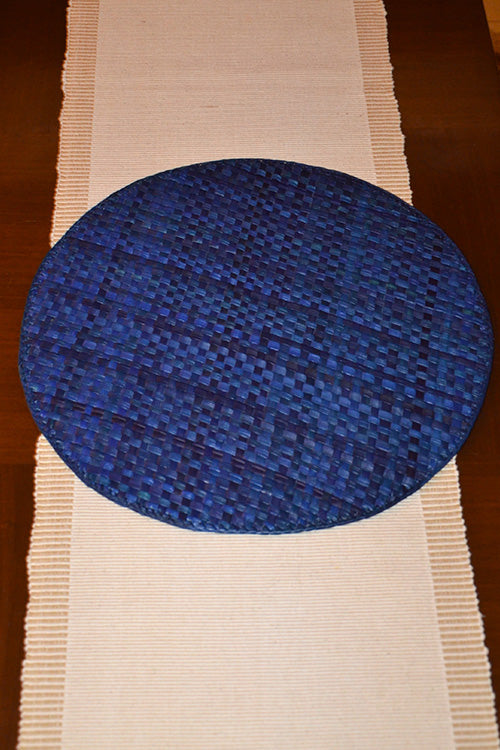 Screw Pine Round Mat Blue
