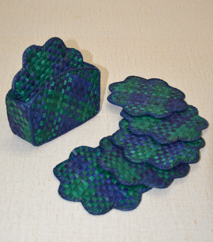 Screw Pine Designer Coasters Green Blue (Set of 6)