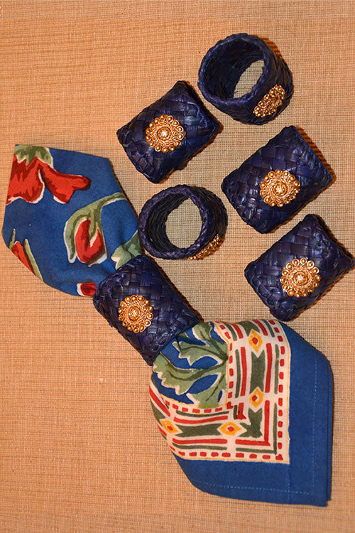 Screw Pine Napkin Rings Blue (Set of 6)