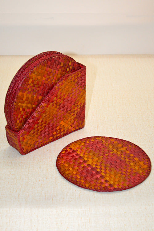 Screw Pine Round Trivets Red Orange (Set of 6)