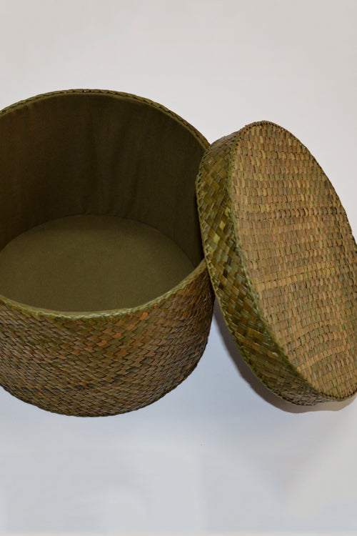 Screw Pine Round Storage Box (Seaweed)