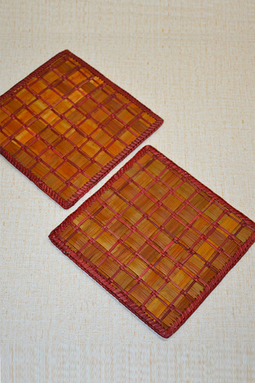 Screw Pine Square Trivets Red Orange (Set of 2)