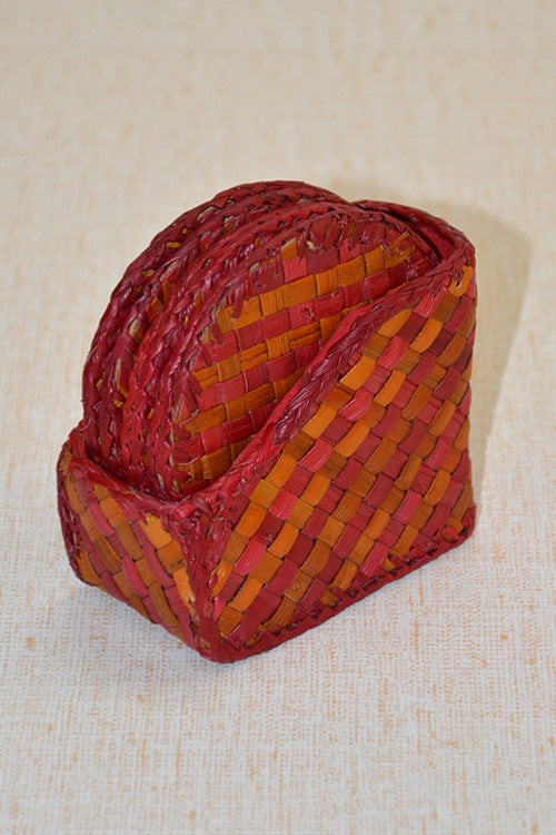 Screw Pine Round Tea Coasters Red Orange