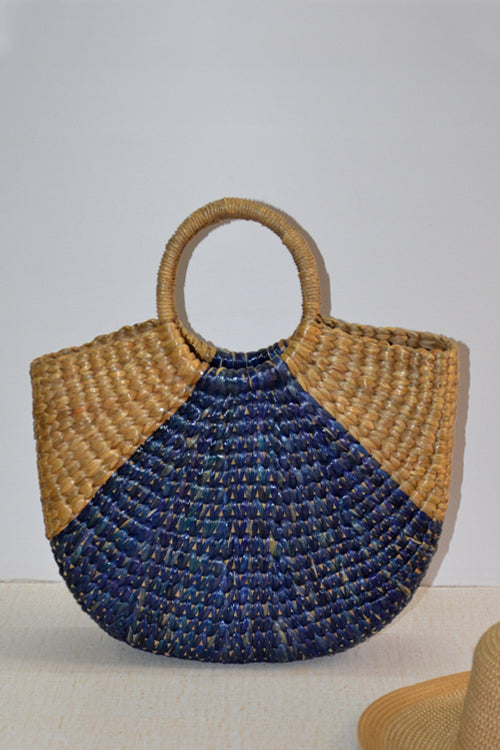 Water Hyacinth Designer Basket Bag Indigo Natural