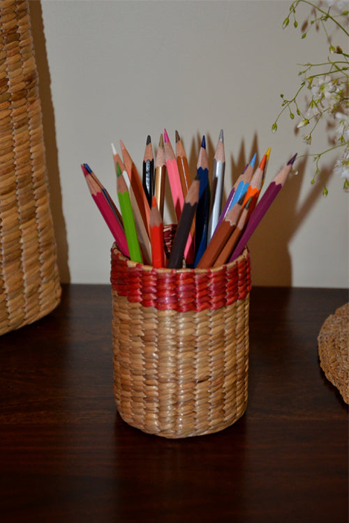 Water Hyacinth Pen & Cutlery Holder Red Natural