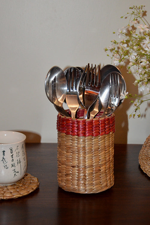 Water Hyacinth Pen & Cutlery Holder Red Natural