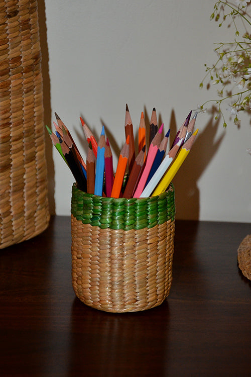 Water Hyacinth Pen & Cutlery Holder Green Natural