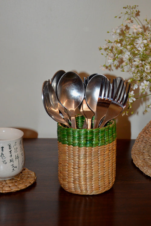 Water Hyacinth Pen & Cutlery Holder Green Natural