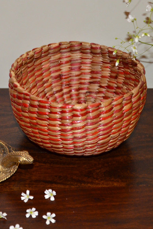 Water Hyacinth Round Utility Basket Red Natural