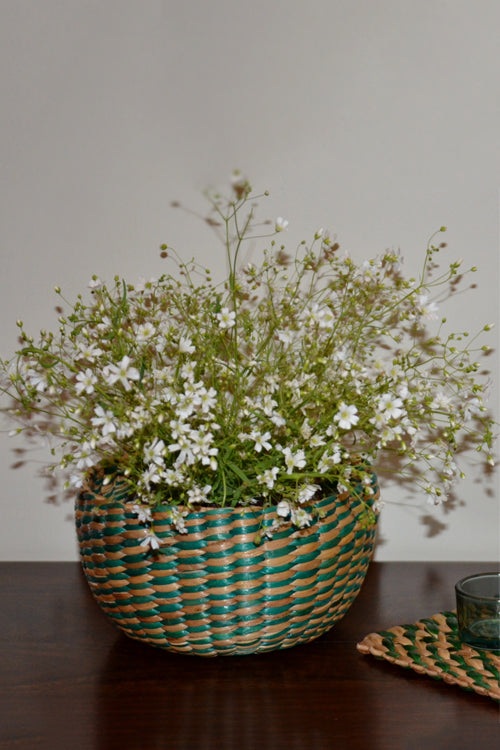 Water Hyacinth Round Utility Basket Green Natural