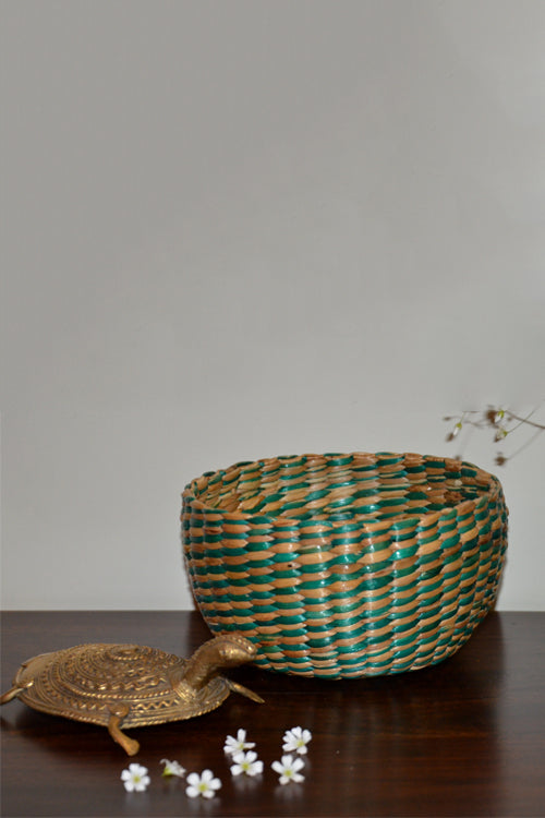 Water Hyacinth Round Utility Basket Green Natural