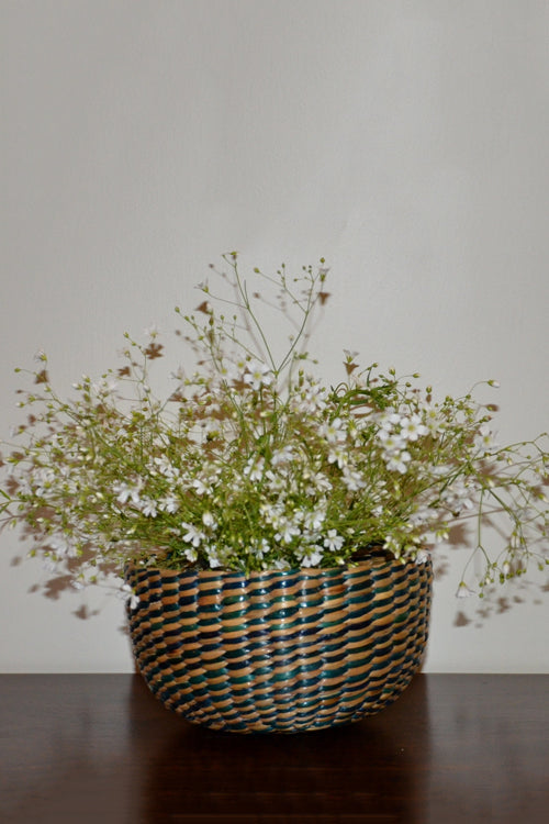 Water Hyacinth Round Utility Basket Blue Natural