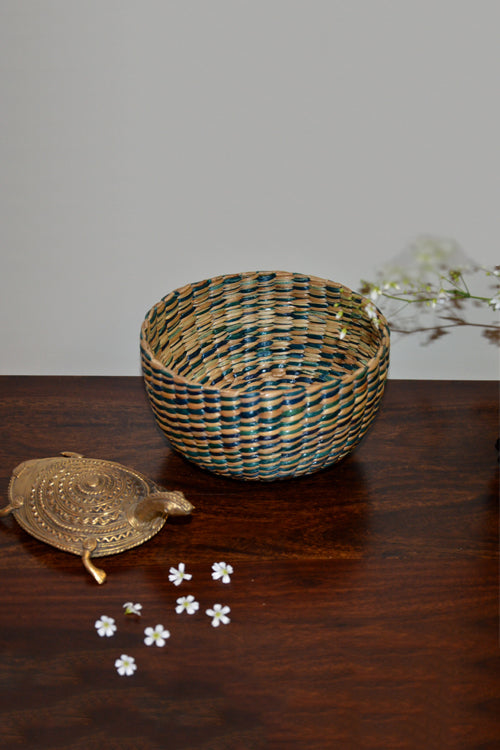 Water Hyacinth Round Utility Basket Blue Natural