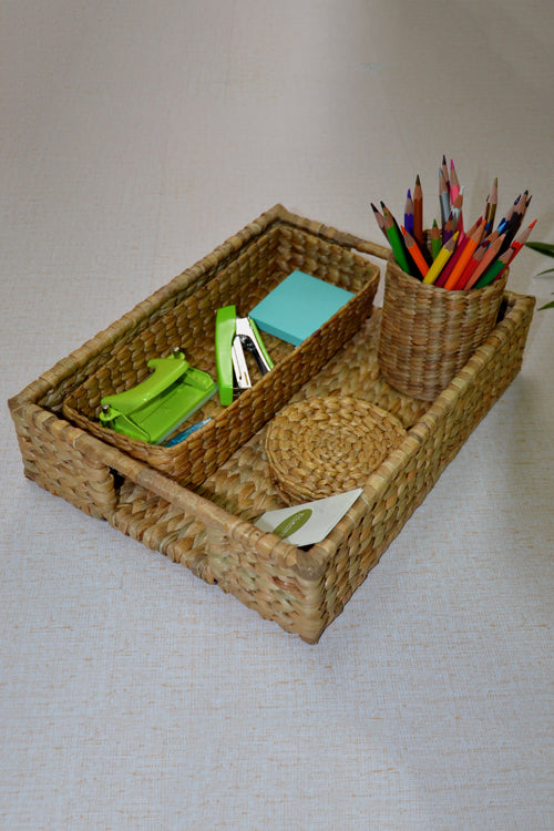 Water Hyacinth Rectangular Basket & Tray Natural