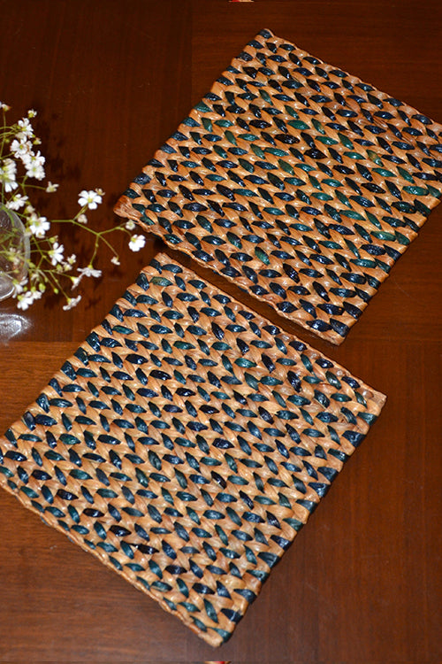 Water Hyacinth Square Trivets Blue Natural (Set of 2)
