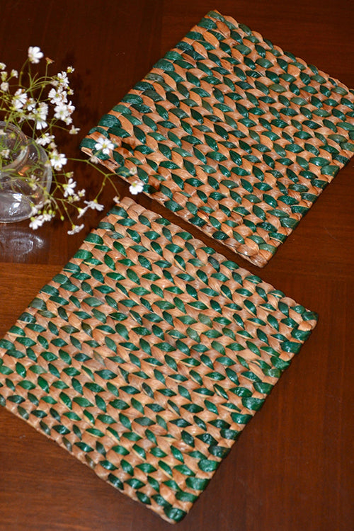 Water Hyacinth Square Trivets Green Natural (Set of 2)