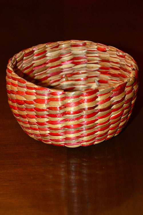 Water Hyacinth Round Trinket Basket Red Natural