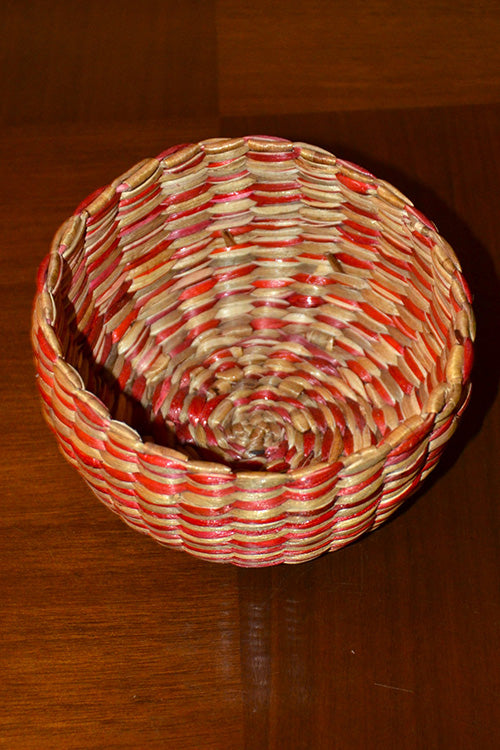 Water Hyacinth Round Trinket Basket Red Natural