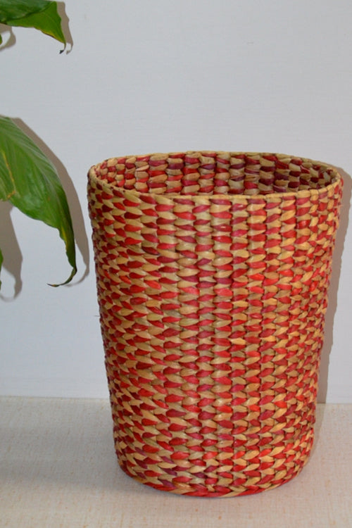 Water Hyacinth Waste Paper Basket Bin Red Natural