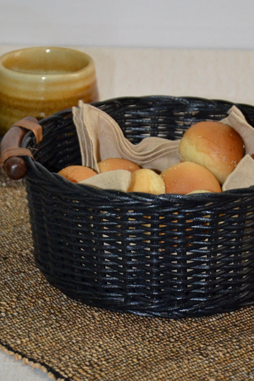 Rattan Round Bread & Utility Basket Charcoal