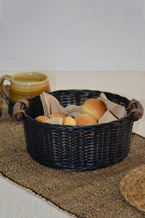 Rattan Round Bread & Utility Basket Charcoal