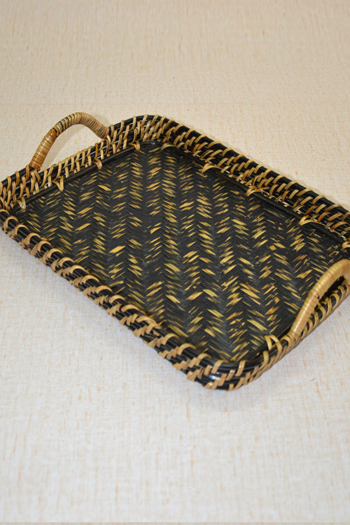 Cane Serving Tray (Black Natural)