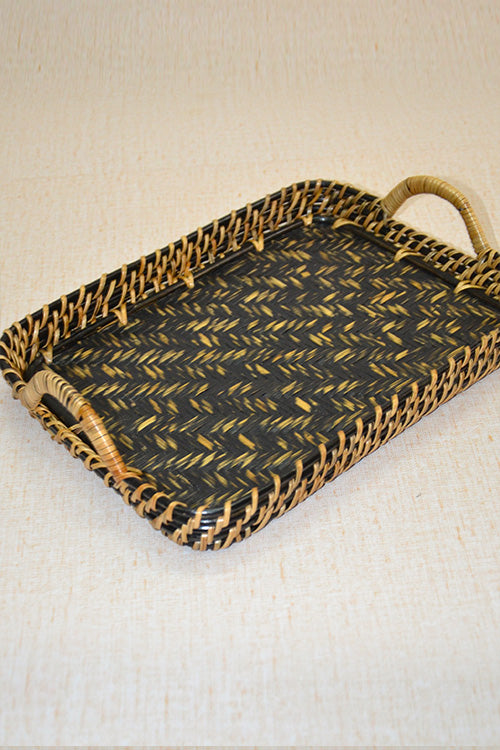 Cane Serving Tray (Black Natural)
