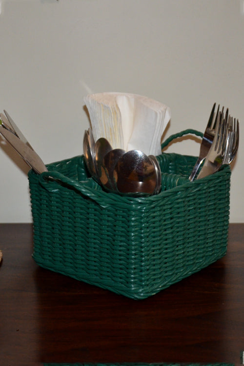 Rattan Cutlery Holder Teal