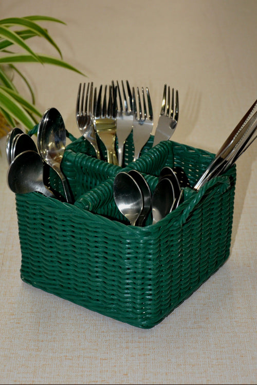 Rattan Cutlery Holder Teal