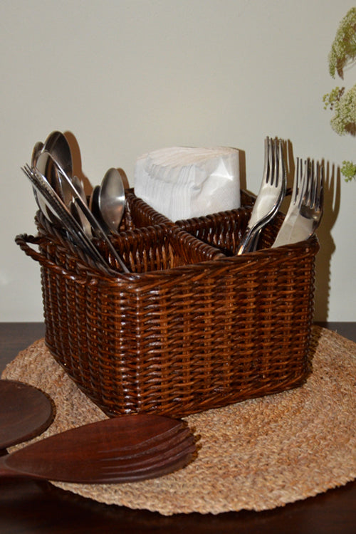 Rattan Cutlery Holder (Brown)