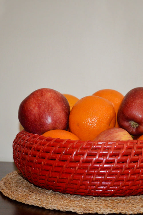 Cane Round Fruit & Utility Basket Red