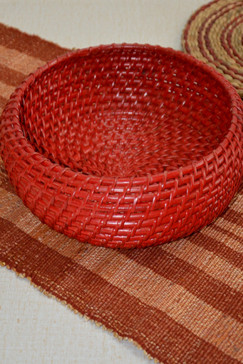 Cane Round Fruit & Utility Basket Red