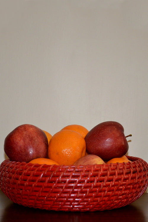 Cane Round Fruit & Utility Basket Red