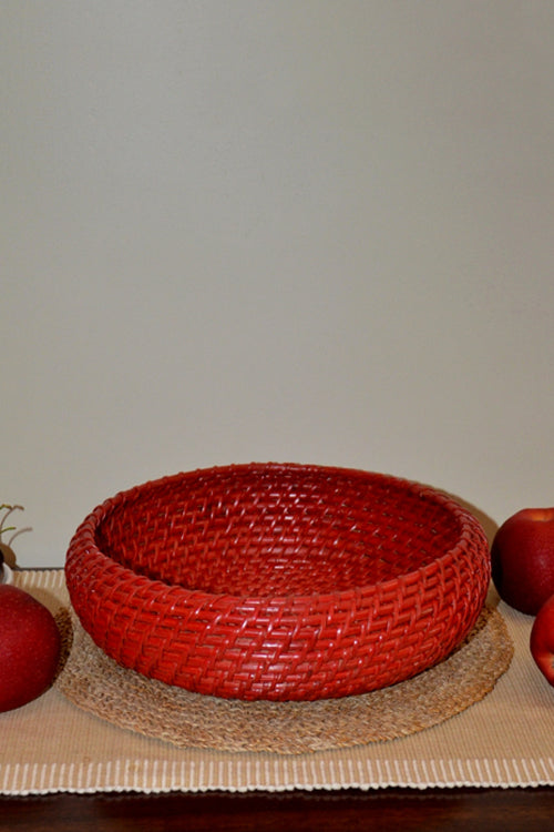 Cane Round Fruit & Utility Basket Red