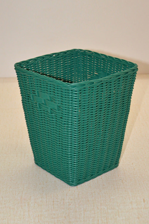Rattan Waste Paper Basket Bin Teal