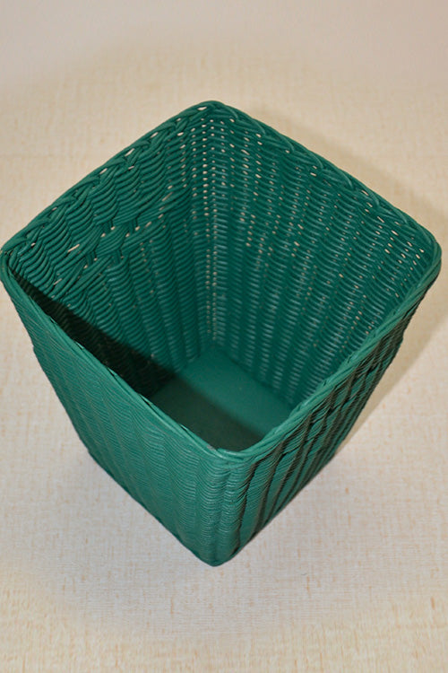 Rattan Waste Paper Basket Bin Teal
