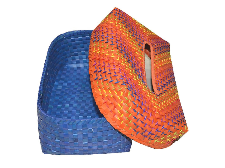 Palm Leaf Tissue Box Orange Blue