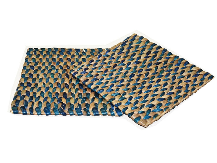 Water Hyacinth Square Trivets Blue Natural (Set of 2)