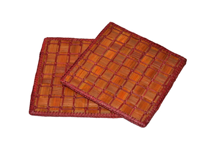 Screw Pine Square Trivets Red Orange (Set of 2)