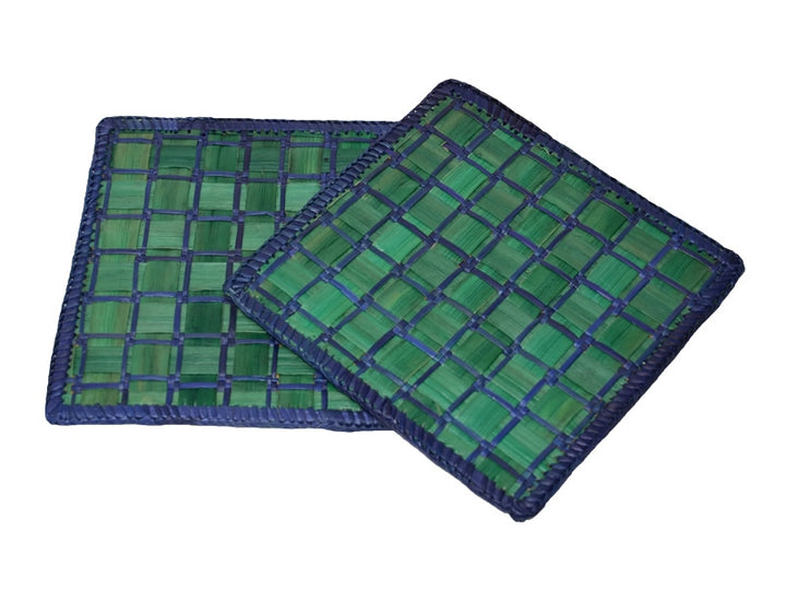 Screw Pine Square Trivets Green Blue (Set of 2)