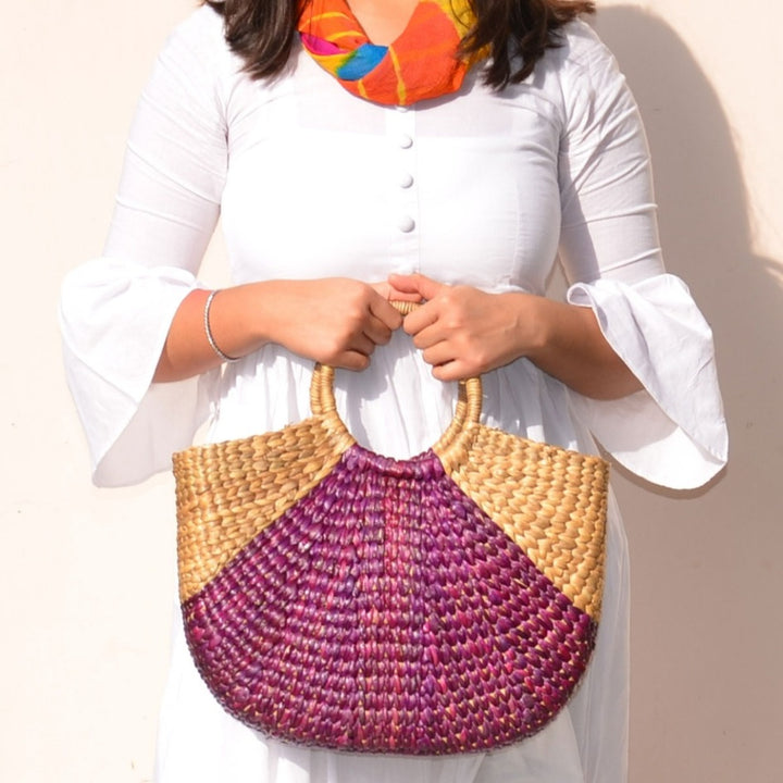 Water Hyacinth Designer Basket Bag Red Natural