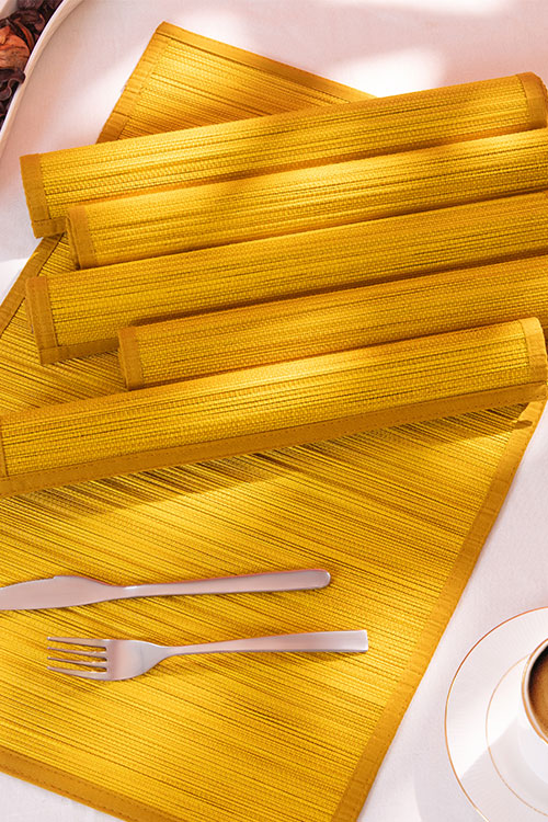Bamboo Place Mats Plain Mustard (Set of 6)