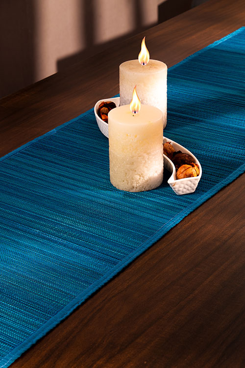 Bamboo Table Runner Plain Medium Blue