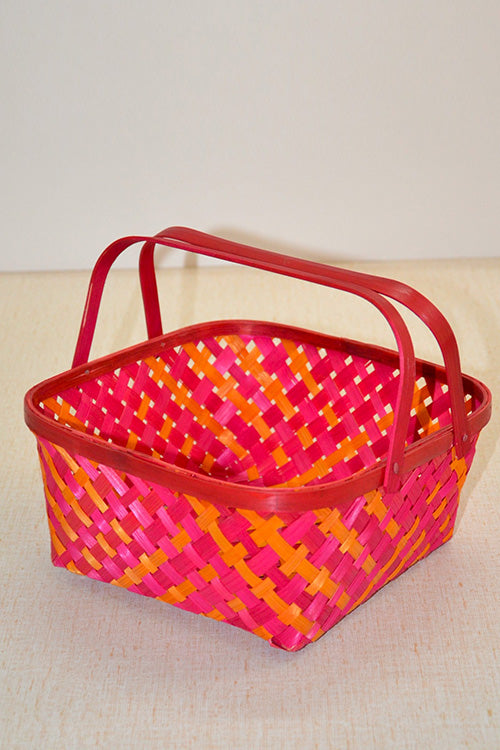 Bamboo Gift Basket Square Fuchsia Orange (Small)