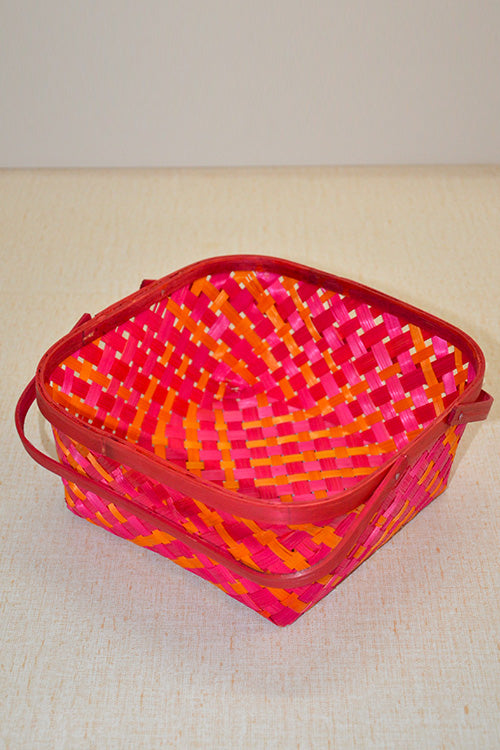 Bamboo Gift Basket Square Fuchsia Orange (Small)