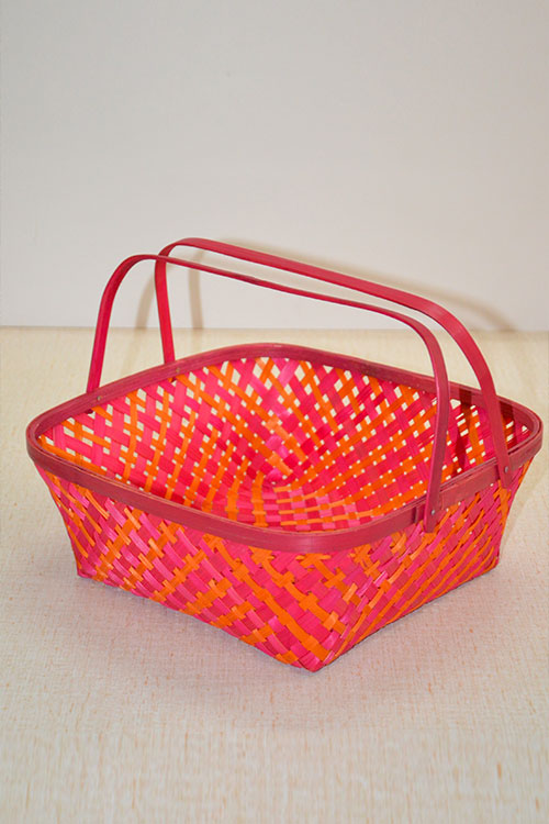 Bamboo Gift Basket Square Fuchsia Orange (large)