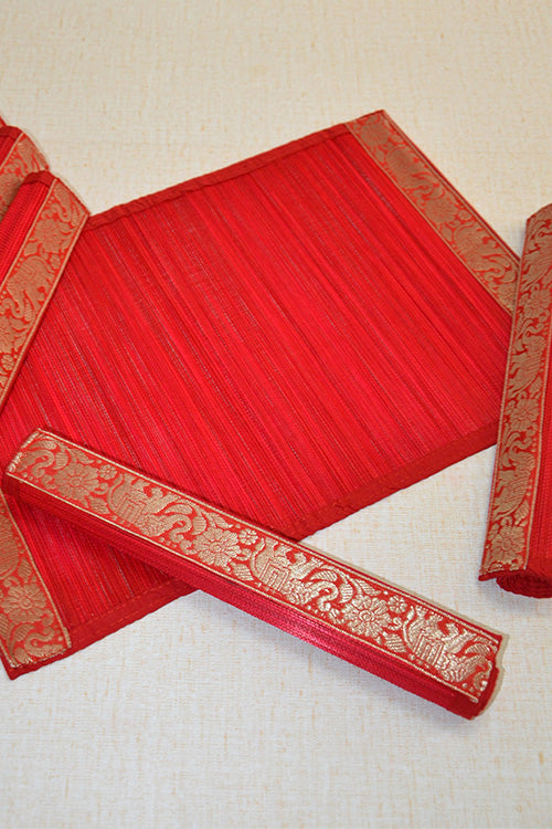 Bamboo Place Mats Brocade Red (Set of 6)